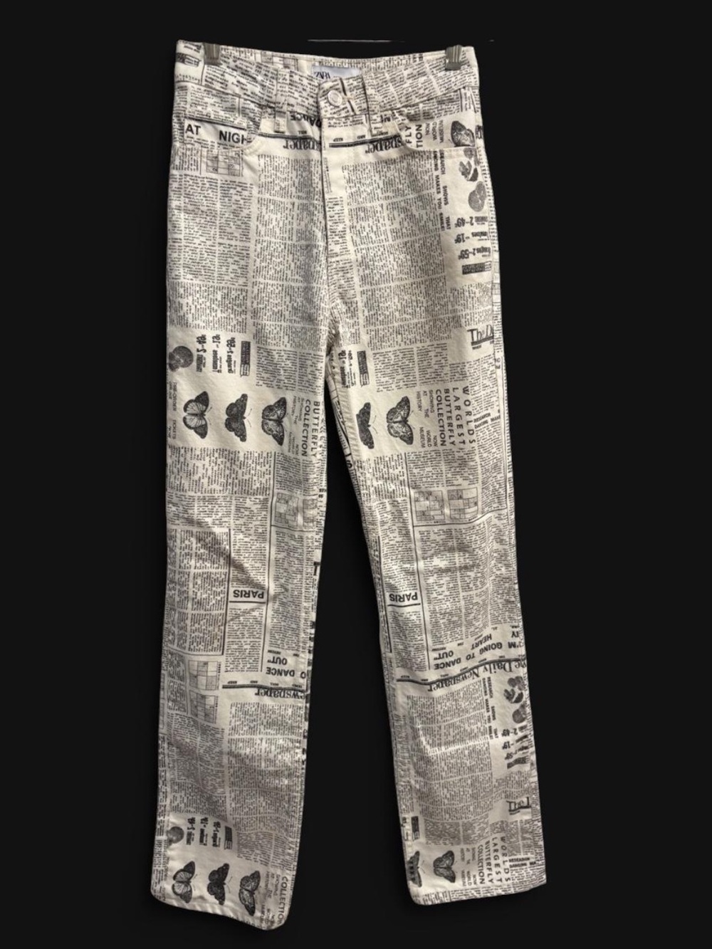 Zara Women's Straight Leg Jeans - Black & White Newspaper Print